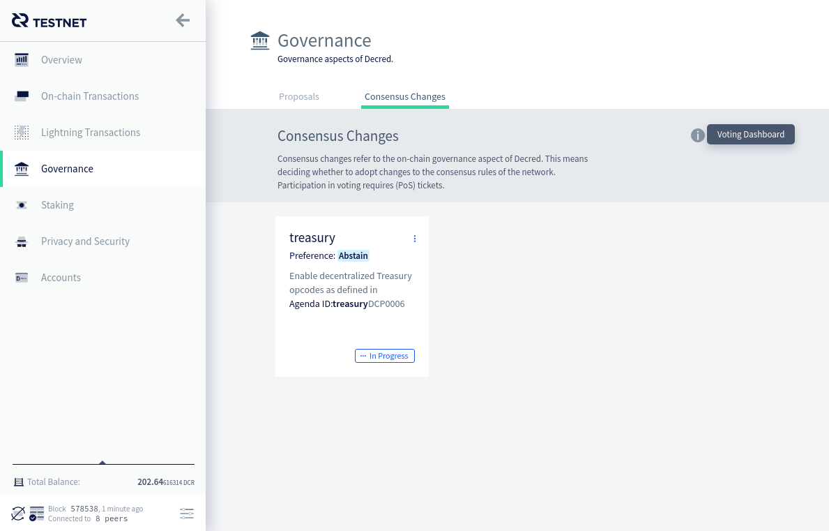 Consensus rule changes Settings page